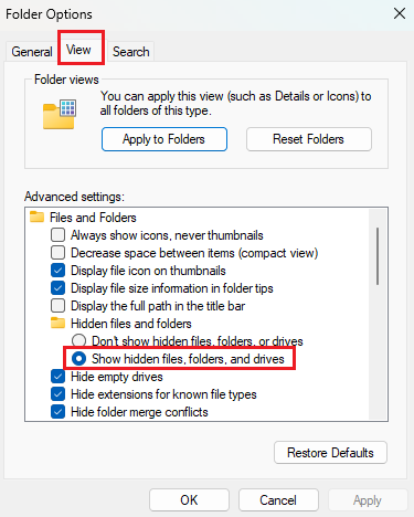 Folder options