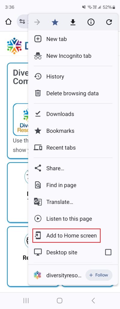 Screenshot_20240730_153621_Chrome How to Add the Diversity Resources Calendar as a Shortcut on Your Mobile Home Screen