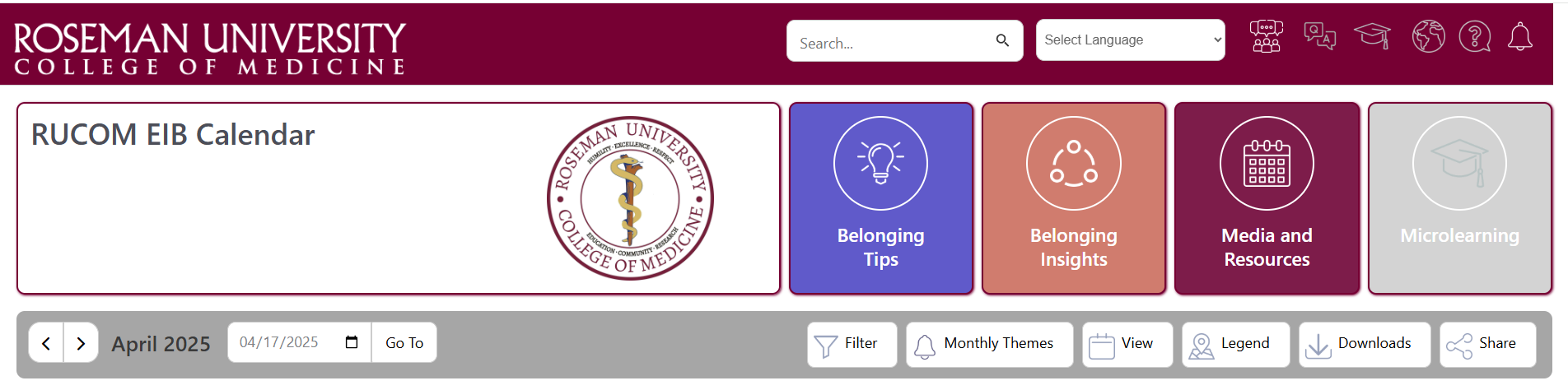 roseman University Diversity Calendar Customization